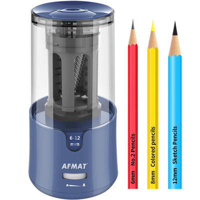 AFMAT Pencil Sharpener, Electric Pencil Sharpener for Colored Pencils, Auto Stop, Fast Sharpen in 3s, Large Hole Pencil Sharpeners Plug in for 6-12mm No.2/Jumbo Pencils-Blue