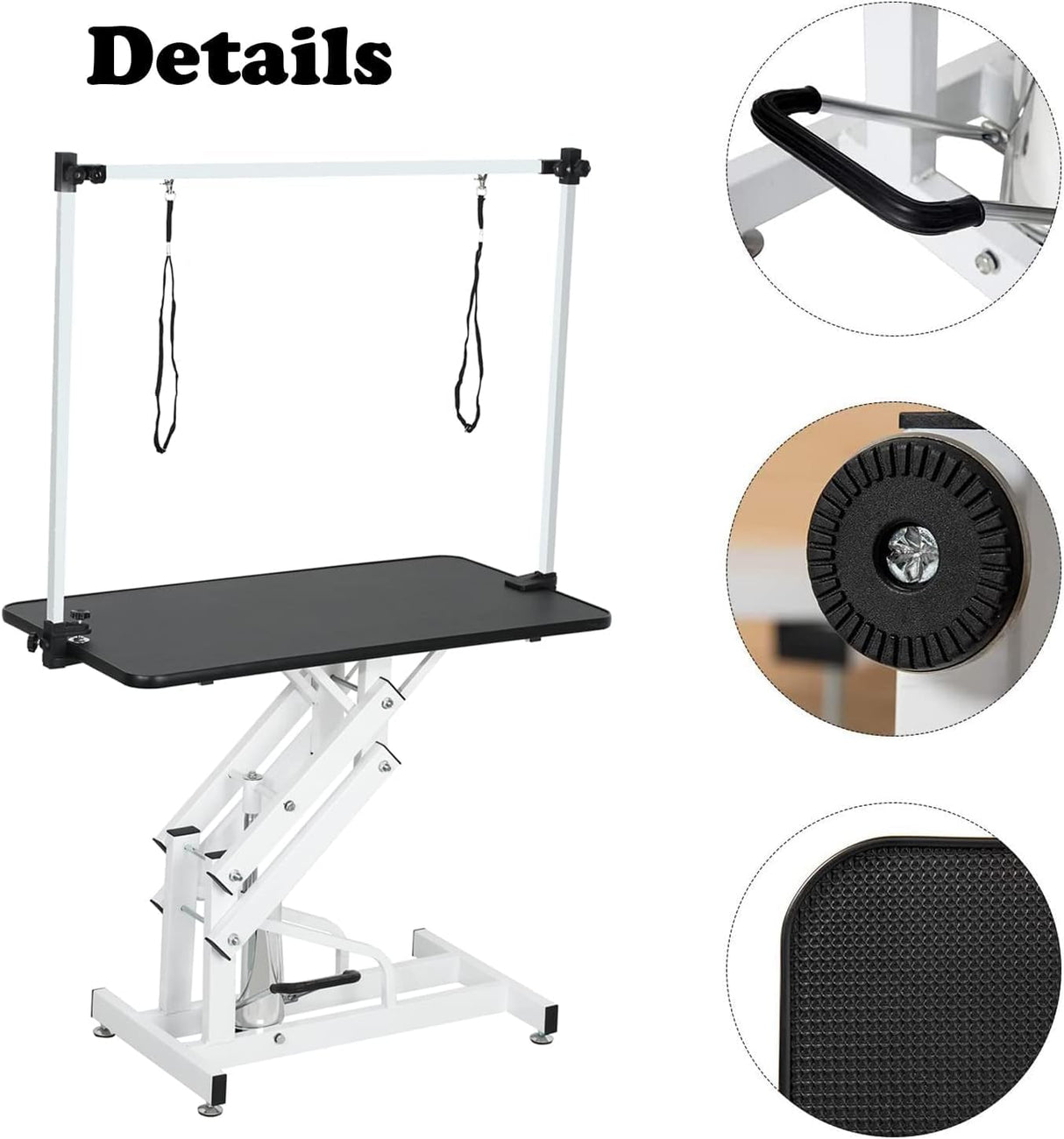 TRODEP 42.5" Hydraulic Dog Grooming Table for Large Dogs Heavy Duty Height Adjustable Dog Grooming Table with Gantry Arm & Noose Height Range 21-36 inch Black TRODEP