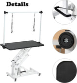 TRODEP 42.5" Hydraulic Dog Grooming Table for Large Dogs Heavy Duty Height Adjustable Dog Grooming Table with Gantry Arm & Noose Height Range 21-36 inch Black TRODEP