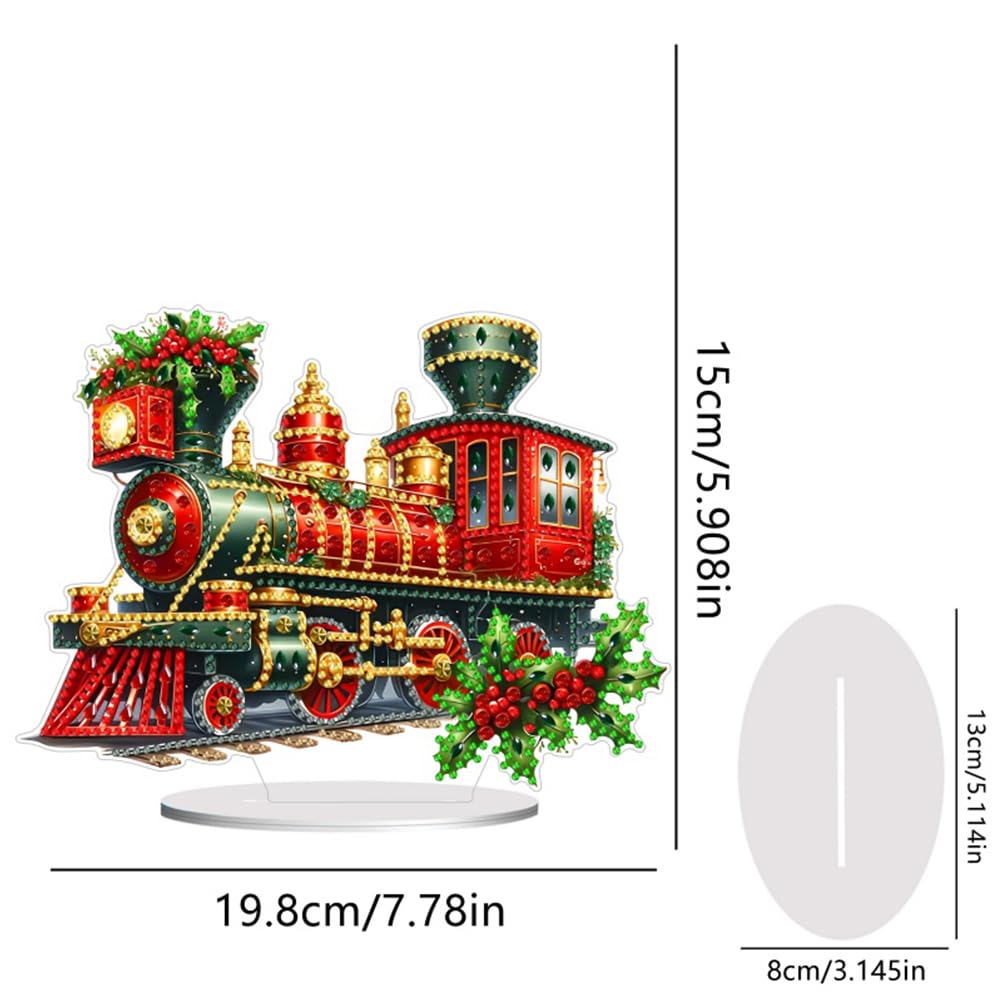 POETRYDRAW Diamond Art Ornament Desktop Kit Christmas Train, DIY Stand Up Acrylic Diamonds Painting Ornament for Adults, 5D Special Diamond Gem Craft Tabletop Placement Board Kit POETRYDRAW
