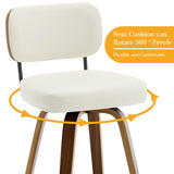 Bekrvio Mid Century Modern Swivel Bar Stools Set of 3 - 26" Upholstered Faux Leather with Ergonomic Backrest, Cream White Bekrvio