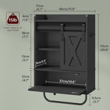 MAHANCRIS Bathroom Wall Cabinet, Farmhouse Medicine Cabinets with Sliding Door, Wall Mounted Storage Cabinet with Adjustable Shelf and Towel Bar, for Bathroom, Living Room, Kitchen, Black MAHANCRIS