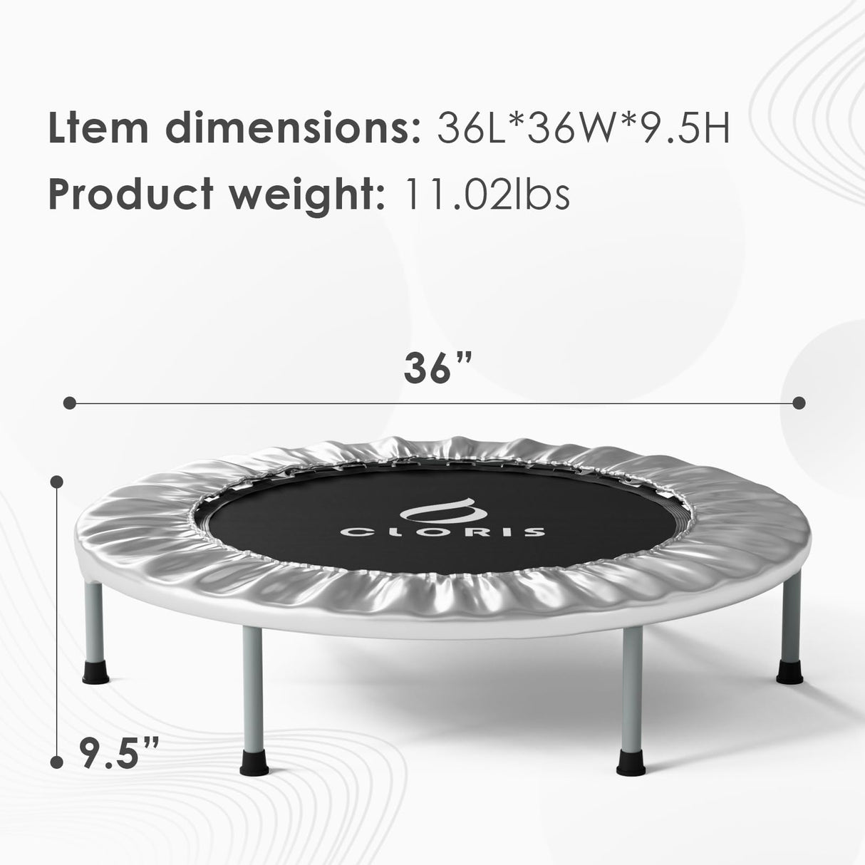 CLORIS 36'' Foldable Fitness Trampoline - Max Load 170lbs, Rebounder Indoor/Outdoor Fitness Body Exercise (Silvery) CLORIS