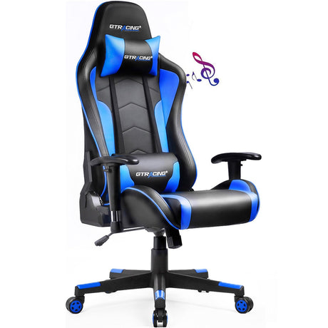 GTRACING Gaming Chair with Speakers Bluetooth Music Video Game Chair Audio Ergonomic Design Heavy Duty Office Computer Desk Chair（Blue） GTRACING