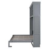 Merax Farmhouse Solid Wood Murphy Bed Chest with Top Shelves & USB Charging, Storage Wall Platform Bed with Wood Slat Support/Space Saving Queen,Gray Merax