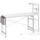 Bestier Gaming Desk with Power Outlets, 61 Inch Large Led Gamer Desk with 4 Tiers Reversible Shelves, PC Gaming Table with Headset Hook & Side Storage Bag for Bedroom (White 3D Carbon Fiber) Bestier