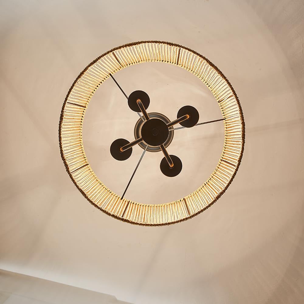 TELAFLY Rattan Wicker Drum Chandelier Light Fixtures,4 Light Boho Pendant Light Farmhouse Rustic Hand Woven Lighting for Dining Room Kitchen Island Living Room Bedroom TELAFLY