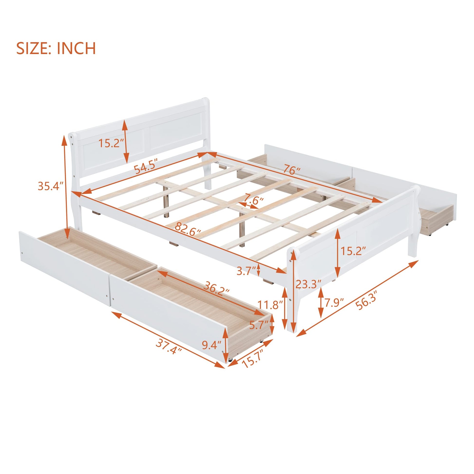 Harper & Bright Designs Full Size White Platform Bed with 4 Storage Drawers and Elegant Headboard - WoodArtSupply