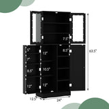 Giantex 63.5" Pantry Organizers and Storage, Freestanding Tall Storage Cabinet for Kitchen Bathroom Living Room Office, Wooden Utility Cupboard with Glass Doors & Shelves, 12.5"x24"x63.5" (Black) Giantex