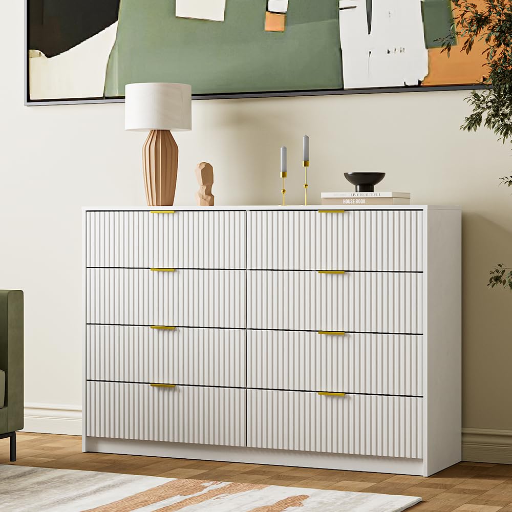MAISONARIA White Dresser for Bedroom, 8 Drawer Double Dresser, Modern Chest of Drawers for Bedroom, Living Room, Entryway and Closet, 55" L x 15.7" D x 37.4" H MAISONARIA