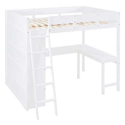 Merax White Full Loft Bed with Integrated Desk and Bookshelf – Space-Saving Solid Pine Design - WoodArtSupply