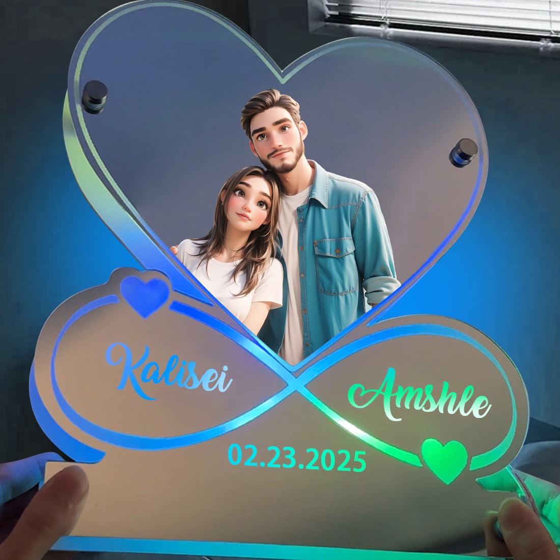 Personalized Couple Photo Infinity Symbol Mirror Lamp Custom Photo Couple Name Date Mirror Neon Sign Wall Art Decorion Gift for Valentine's Day Anniversary Birthday Wedding Wife Husband (Style 10) Generic