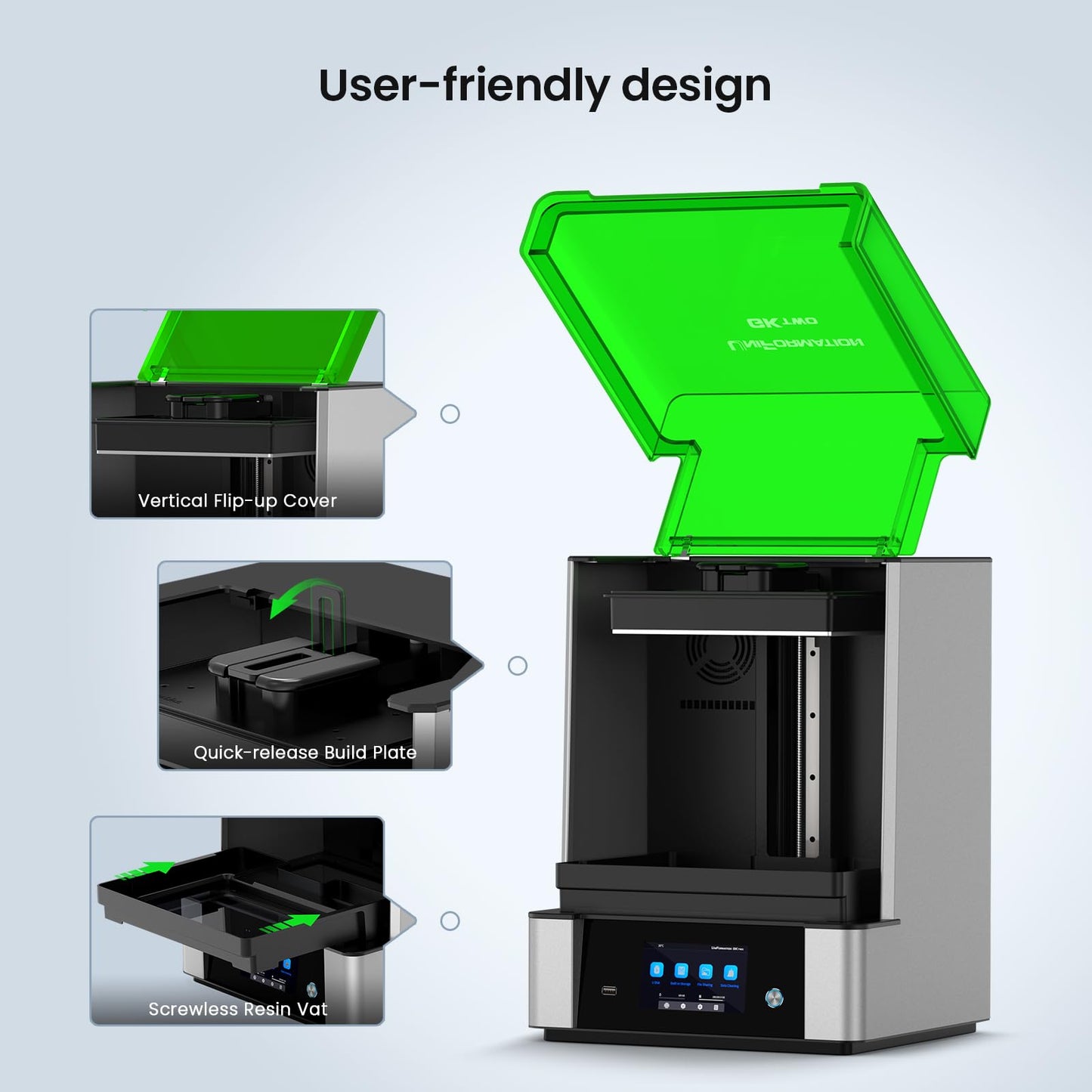 UniFormation 8K Resin 3D Printer GKtwo 10.3'' LCD Photocuring Resin Printer with Build-in Heating System & Odor Filter, Large Build Volume 228 * 128*H245mm - WoodArtSupply