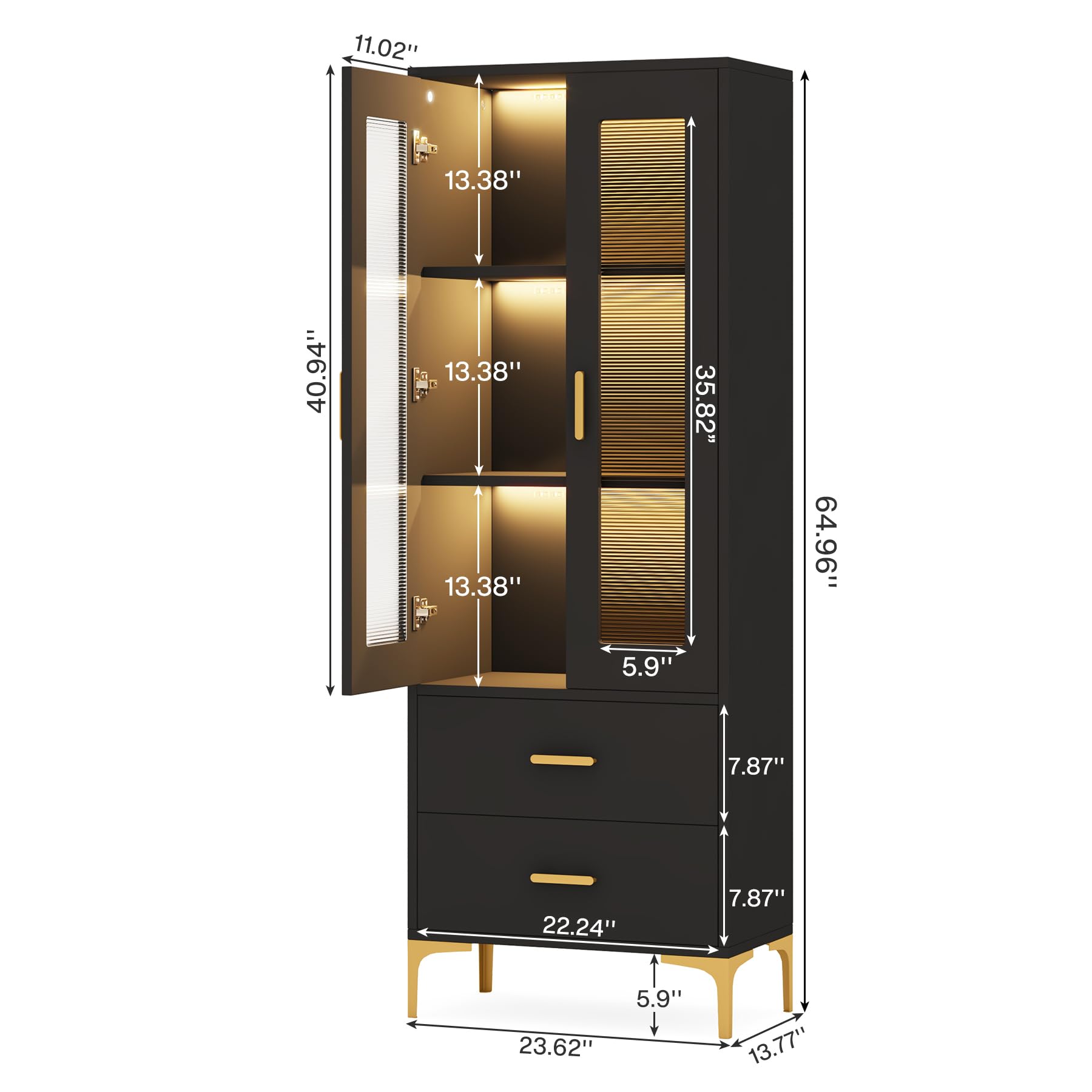 Tribesigns Tall Bookcase with LED Light and Storage Drawers - Stylish Black Freestanding Cabinet for Any Room - WoodArtSupply