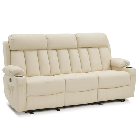 MCombo Power Reclining Sofa with Heat and Vibration,USB Ports, Cup Holders,3-Seat Dual Recliner Sofa for Living Room 6077(Cream White, Reclining Sofa) MCombo