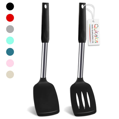 2 Pack Silicone Spatula Set,Solid & Slotted Spatulas Silicone Heat Resistant,Turner Spatulas for Kitchen Use,Rubber Spatulas for Fish, Eggs, Pancakes, WOK, Silicone Cooking Utensils