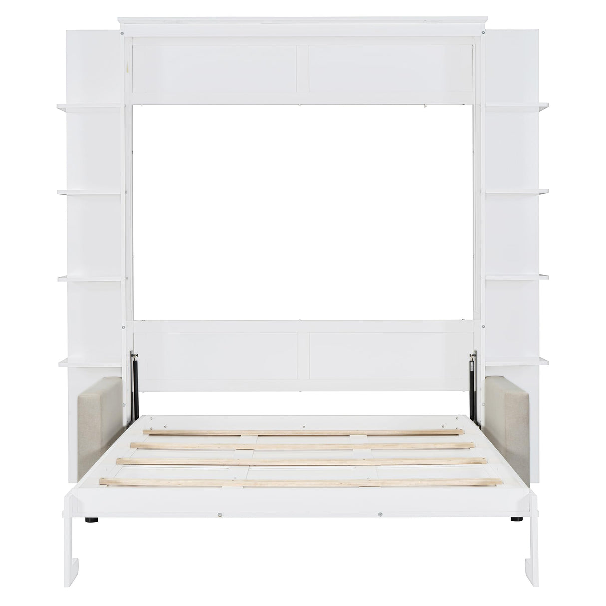 XD Designs Modern Queen Size Murphy Bed Wall Bed with Linen 3 Seat Sofa and 2 Bookshelves, Traditional Solid Wood Murphy Cabinet Bedframe, Can be Folded, Space-Saving Design (White-1.11) XD Designs