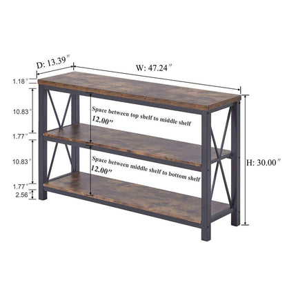 BON AUGURE Industrial Sofa Console Table for Entryway, 3 Tier Foyer Table for Hallway, Rustic Hall Tables Behind Couch (47 Inch, Rustic Brown) - WoodArtSupply