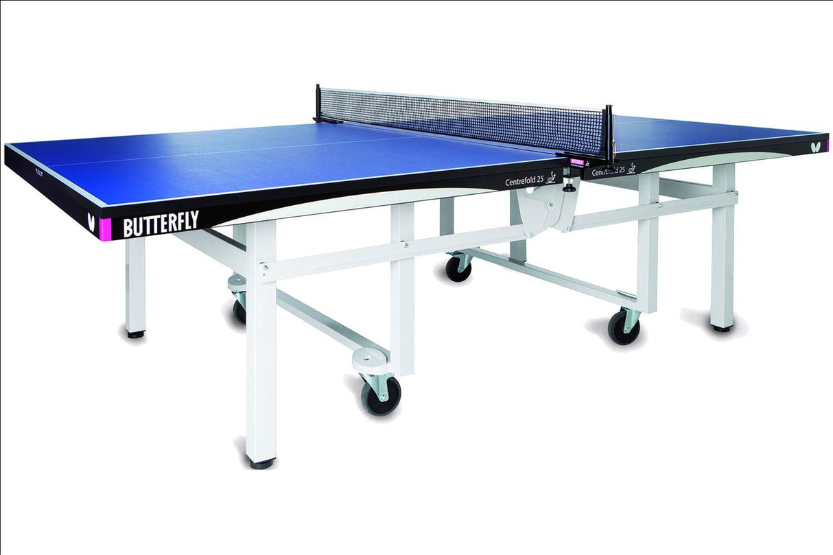 Butterfly Centrefold 25 Ping Pong Table | Indoor Rollaway Game Table | ITTF Approved Table Tennis Table for Tournaments, Clubs, Homes, Institutions | Pro Ping Pong Net Included | No Assembly | Blue Butterfly