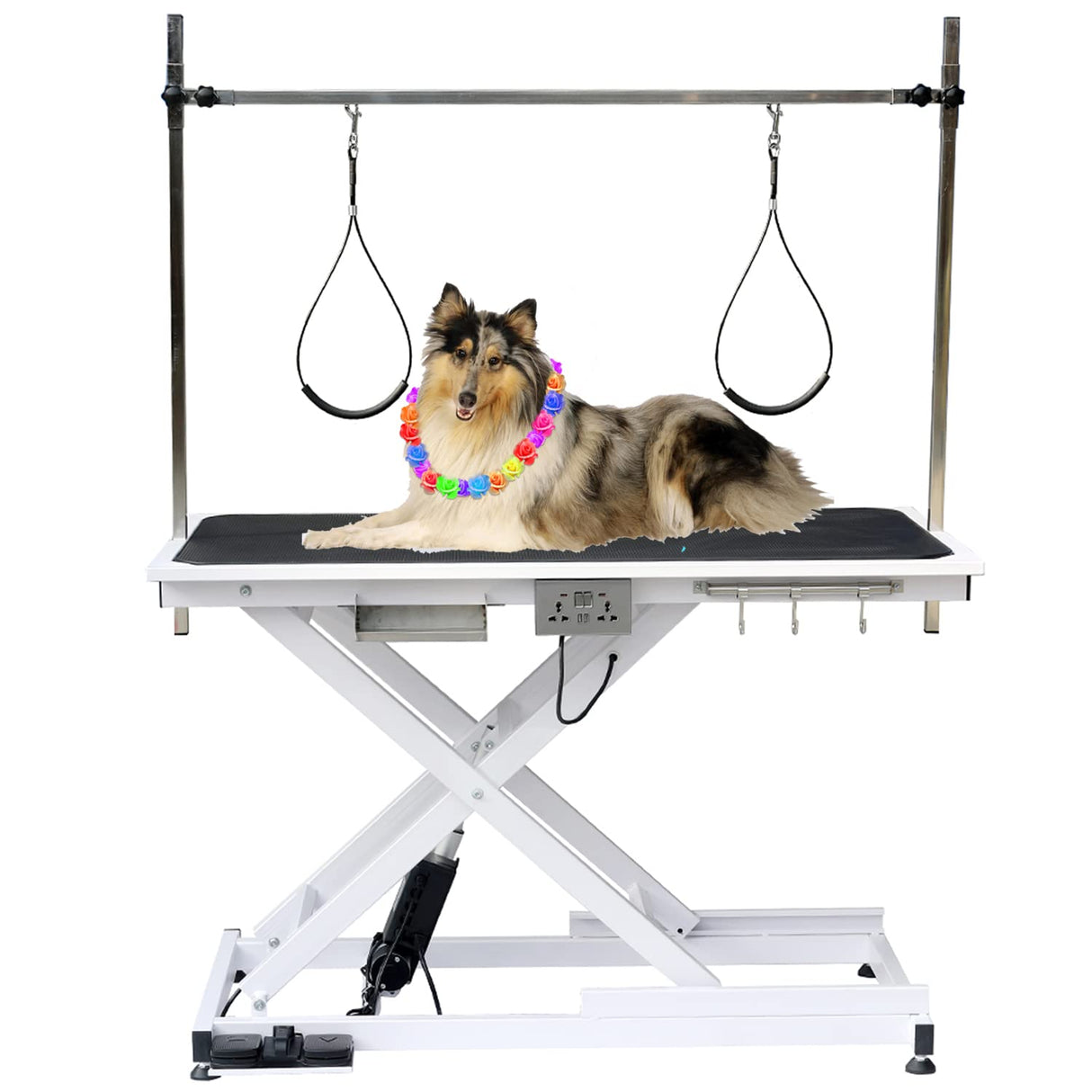 ACIDBOLT 50 Inch Electric Grooming Table for Large Dogs, Heavy Duty Height Adjustable Collapsible Extra Large Pet Grooming Station with Overhead Arms, Two Nooses & Anti Slip Tabletop, White ACIDBOLT