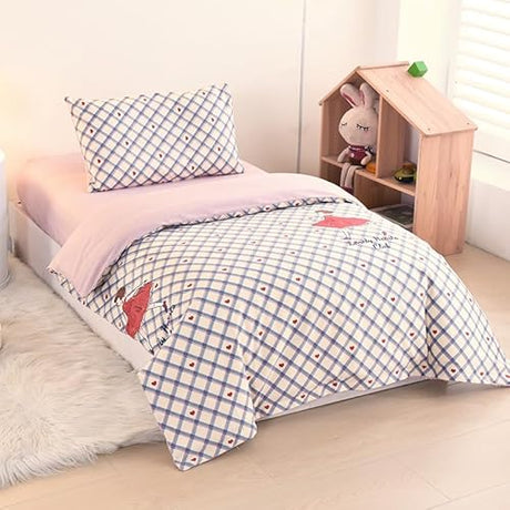 ZZRSSSLC Cute Princess Printed Crib Bedding Set, 3 Pieces Girl and Red Heart Pattern Duvet Bedding Sets Includes Fitted Sheet, Quilted Cover and Pillowcase -100% Cotton ZZRSSSLC