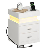 ChooChoo LED Nightstand with Charging Station, Smart Night Stand with Sliding Top Storage, 2-Drawers High Gloss Bedside Table, Modern End Table for Bedroom,White ChooChoo