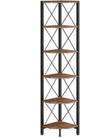 CHOEZON 6-Tier Corner Shelf, Corner Bookcase, 66.9" Tall Vertical Display Rack, Plant Stand, Open Storage Shelf, for Living Room, Bedroom, Study, Kitchen, Rustic Brown and Black TCJ13BF CHOEZON