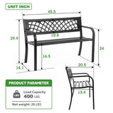 Garden Bench Bench Park Outdoor Bench for Patio Metal Bench Park Bench with Plastic Backrest Armrests Sturdy Steel Frame Furniture for Yard Porch Work Entryway, Black FDW