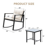 Devoko 3 Piece Rocking Bistro Set Wicker Patio Outdoor Furniture Porch Chairs Conversation Sets with Glass Coffee Table (Beige) Devoko