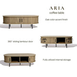 LuxenHome Oval Coffee Table with Storage, 47" Mid Century Modern Fluted Coffee Tables for Living Room, Wooden Sliding Door Boho Storage Center Table for Home, Office LuxenHöme