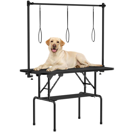 ROOMTEC 46 Inch Dog Grooming Table,Foldable Pet Grooming Tables at Home with Adjustable Arm,Nooses, Mesh Tray ROOMTEC