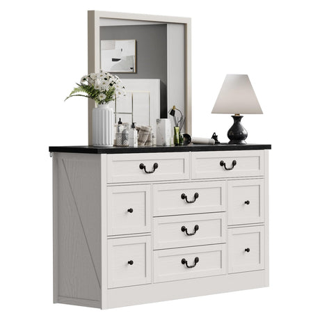 Garvee 9 Drawers Dresser with Charging Station, 55" Wide Chest of Drawers,Farmhouse Dresser with Metal Handle,Large Storage Dressers Organizer for Bedroom,Living Room,Hallway and Dining Room,Black Garvee