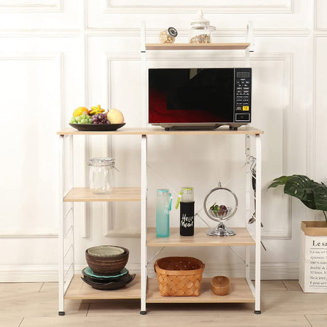 soges Microwave Cart Coffee Station, Kitchen Bakers Rack, Utility Microwave Oven Stand Storage Cart, Workstation Shelf, White Oak 172-MO soges