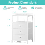 BOLUO White Night Stand with 3 Fabric Drawers, Nightstand with Charging Station LED Nightstand for Bedroom, Bedside Table with USB Ports and Outlets Modern BOLUO