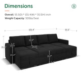 HONBAY Modular Sectional Sleeper Sofa Bed, Velvet Sectional Couch with Pullout Bed U Shaped Modular Couch with Storage Ottoman for Living Room, Black HONBAY