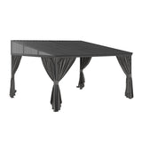 PIAOMTIEE Lean to Backyard Gazebo, Wall Mounted Heavy Duty Gazebo Outdoor Waterproof, Patio Pergola Awning with Iron Roof, Aluminum Frame, Mosquito Net, Curtains for Backyard, Grey + Brown(12x14FT) PIAOMTIEE