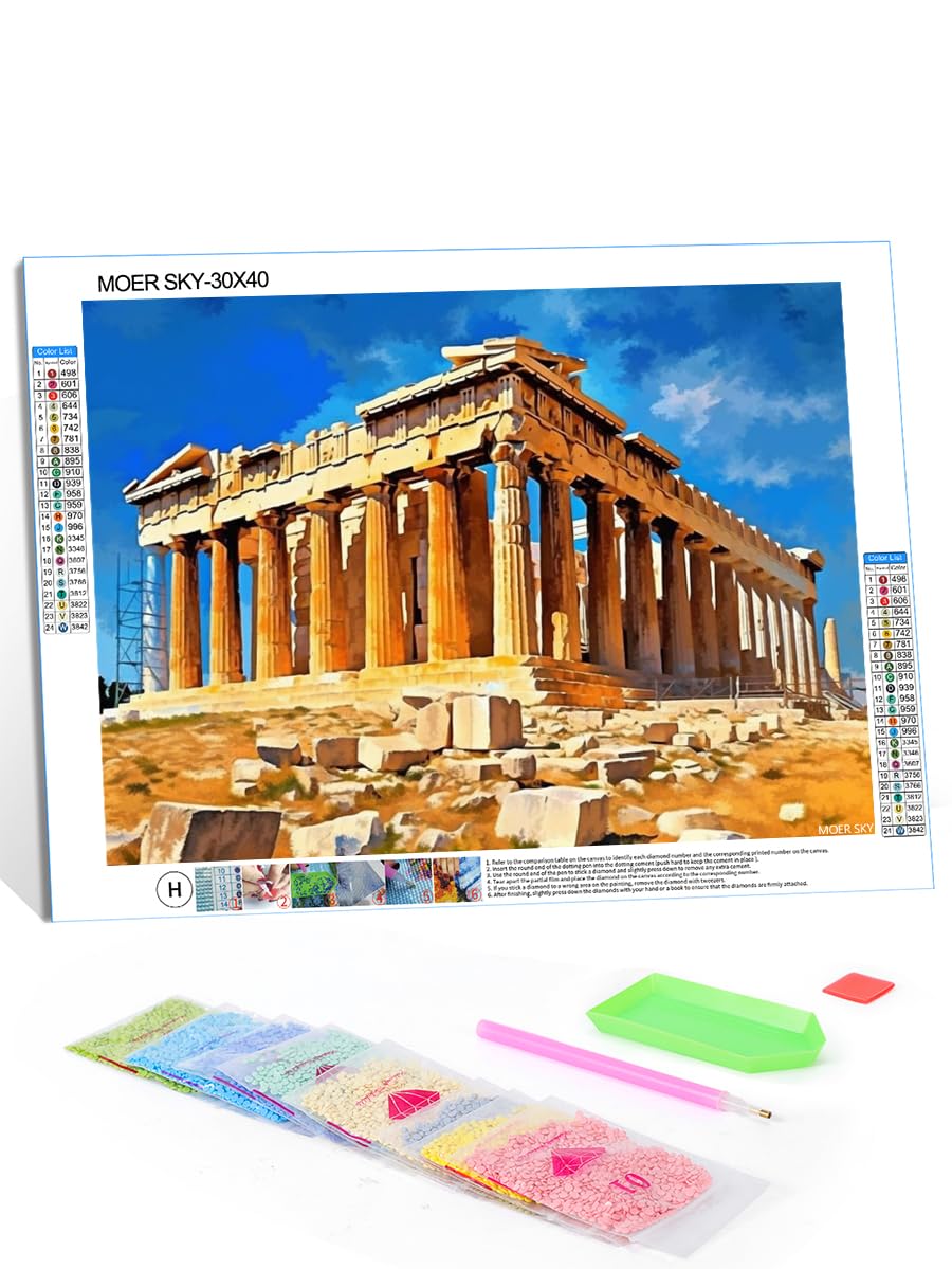MOER SKY Diamond Art Painting Kits for Adults Parthenon Temple on The Acropolis of Athens Greece 5D DIY Round Drill Paint with Diamond Dots for Home Wall Decor 12x16 Inch MOER SKY