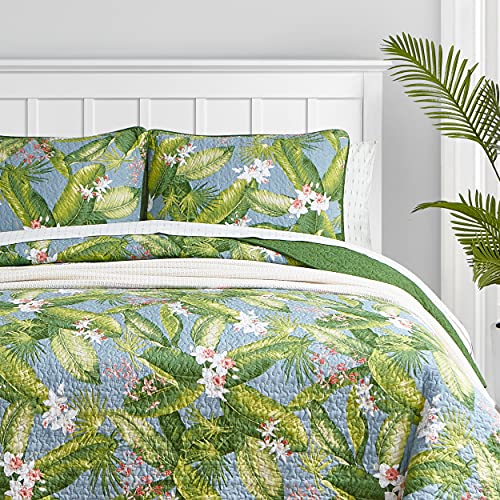 Tommy Bahama Quilt Set Reversible Cotton Bedding with Matching Shams, Lightweight Home Decor for All Seasons, Sky Tommy Bahama