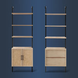 OAKHAM HOME 5 Tier Book Shelf, 73" Tall Bookshelf with Storage, Modern Bookcase with Shelves, Wall Mount Ladder Shelf with Steel Frame, Bookshelves with Rattan Cabinet for Living Room (Weathered Oak) OAKHAM HOME