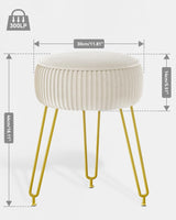 IBUYKE Velvet Round Footrest Stool Ottoman, Makeup Vanity Stool Side Table, Velvet Dressing Table Seat, Pouf Couch Stool, Golden Steel Legs, Creamy-White LG-30M IBUYKE