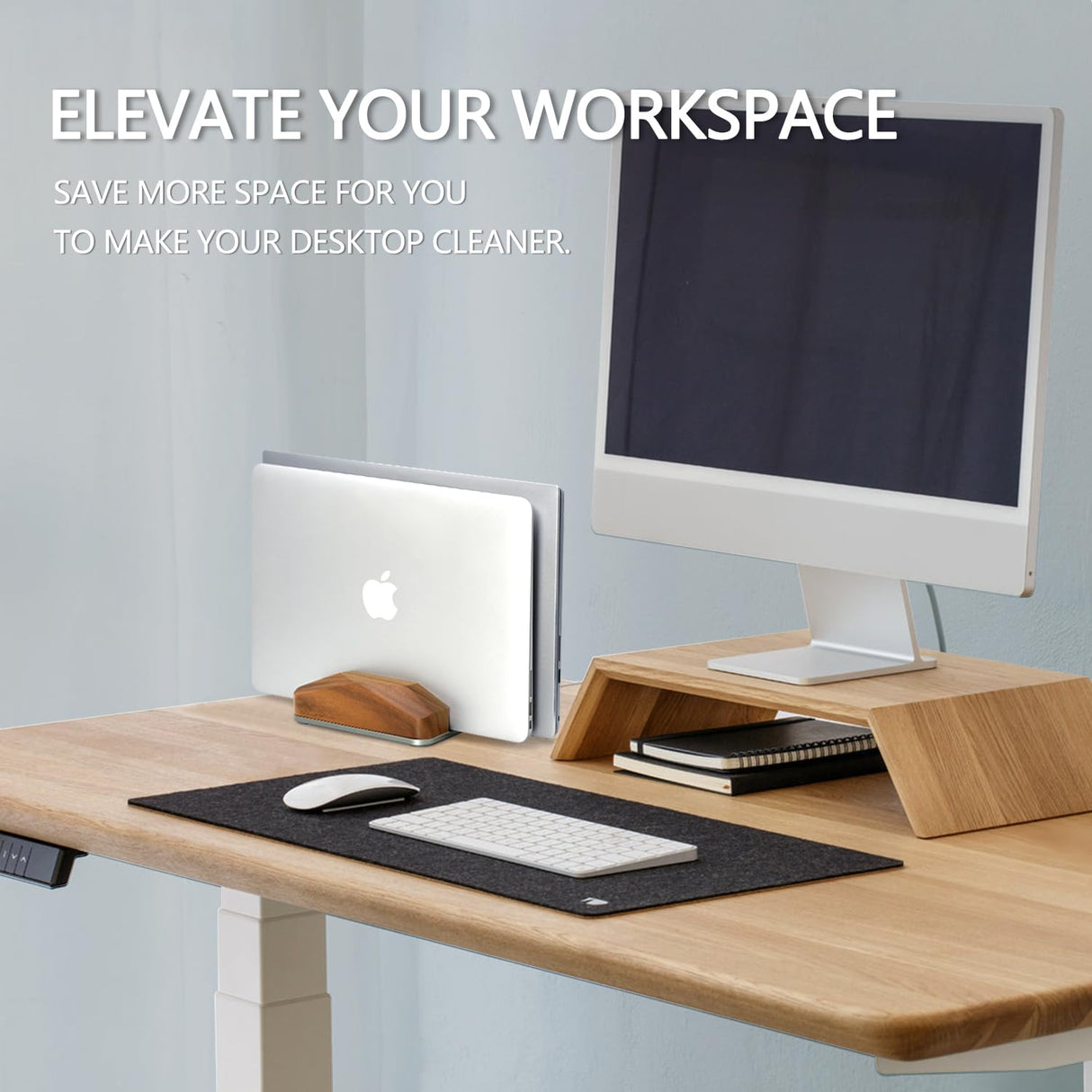 GEVO Dual Laptop Holder Vertical Laptop Stand, Natural Wood, Adjustable Dock, Wooden Laptop Stand,Vertical Laptop Holder for Desk, Widen Dock Fits All MacBook/Surface pro 2 Devices (Black Walnut) GEVO