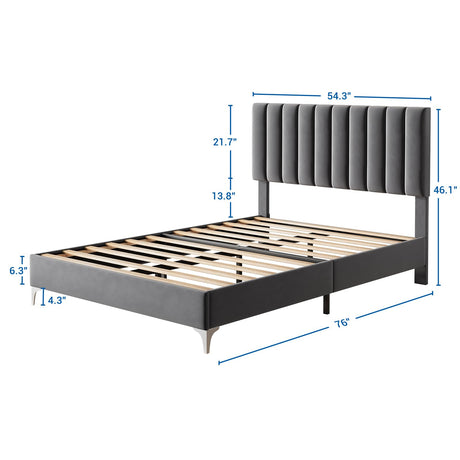 Amyove Full Size Bed Frame with Adjustable Headboard, Velvet Upholstered Platform Bed Frame with Wooden Slats Support, No Box Spring Needed, Easy Assembly, Dark Grey (Full) Amyove