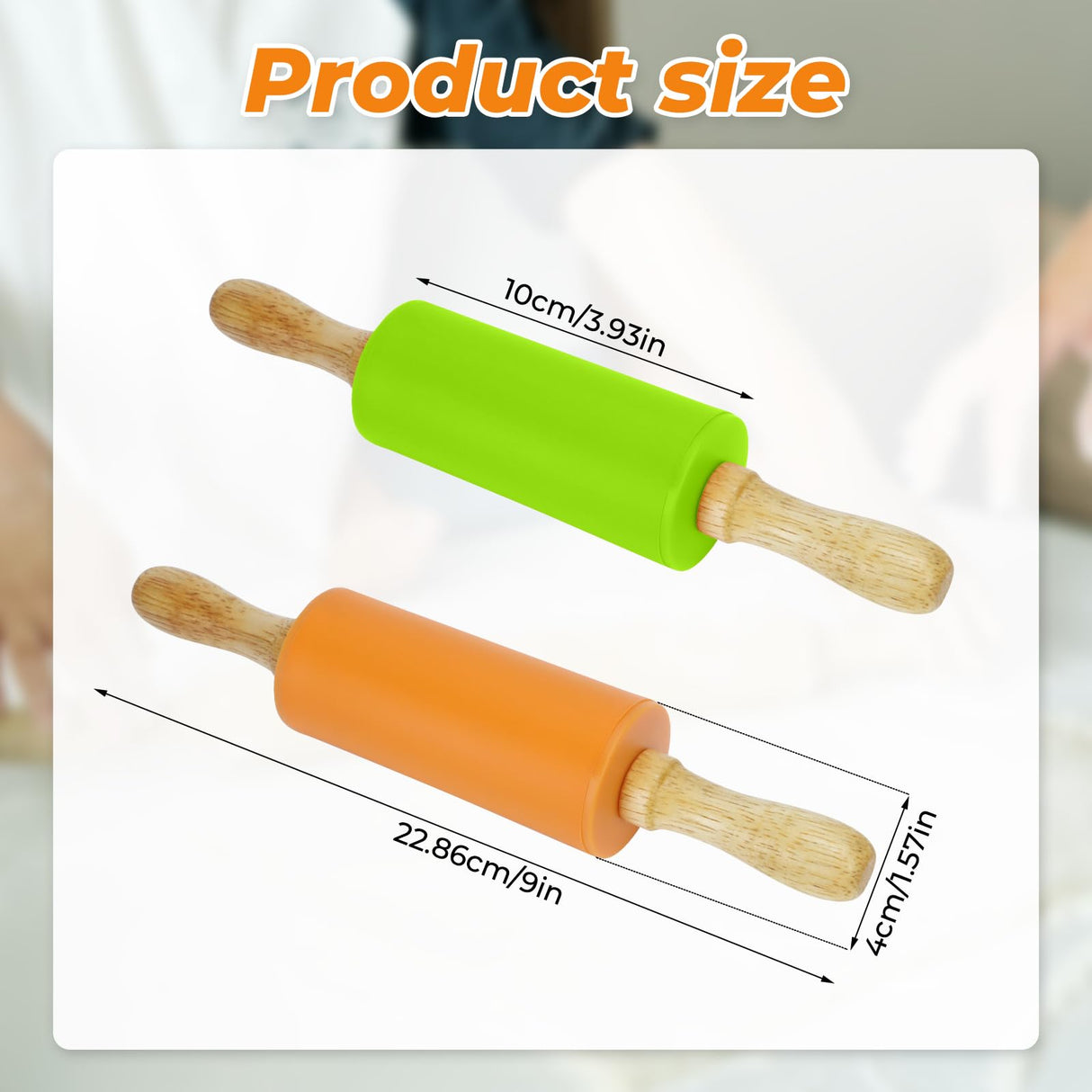 Faxco 4 Pack Mini Rolling Pin for Kids, 9 Inch Wooden Handle Rolling Pin Non-Stick Silicone Rolling Pins for Children Cake Baking Faxco