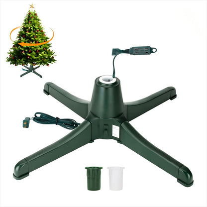 Latest Upgraded Silent Rotating Christmas Tree Stand, Rotating Tree Stand for Artificial Christmas Tree, 360° Tree Rotating Stand, Supports 7.5ft and 80 lbs, 3 Built-in Outlets, 3 Settings, Green