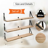 Floating Book Shelves Set of 3, Wall Bookshelf, 33 inch Long Wood Shelf for Wall Storage, Hanging Shelving for Bedroom, Bathroom, Living Room, Kitchen, Office and Plants (Carbonized Black) Senyh