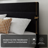 SHA CERLIN King Platform Bed Frame with Velvet Upholstered Headboard, Mattress Foundation with Strong Wooden Slats Support, No Box Spring Needed, Black SHA CERLIN