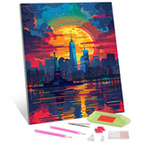 TISHIRON New York City Skyline Diamond Art, Statue of Liberty Diamond Art Kits for Adults, New York City Diamond Painting Round Drill Art Craft Kits for Home Wall Decor Gifts 12X16 Inch TISHIRON