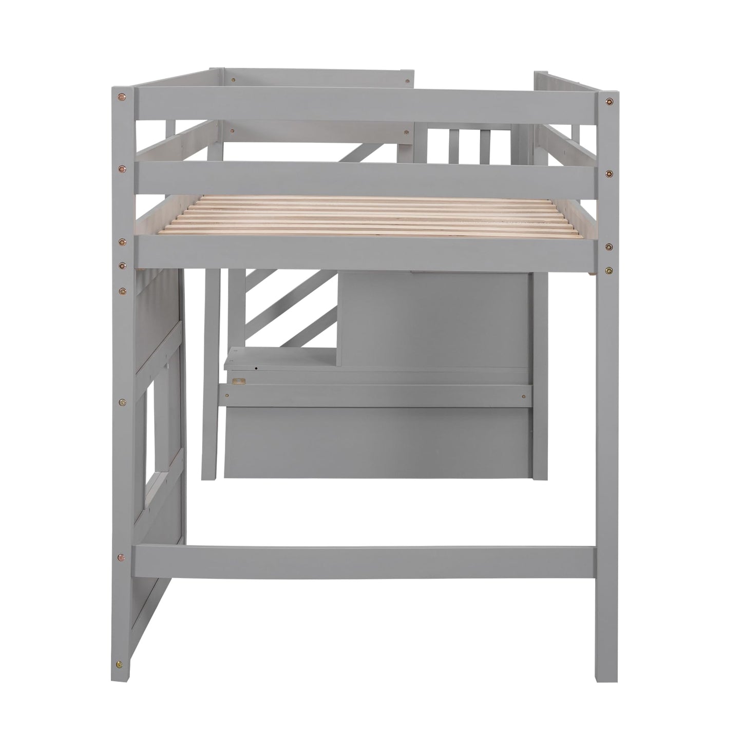 Harper & Bright Designs Low Loft Bed with Stairs, Twin Bed Frame for Kids with Storage, Gray