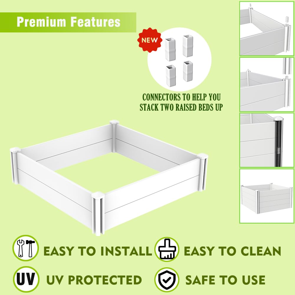 Kdgarden 4'x4' White Vinyl Raised Garden Bed Kit, Outdoor Above Ground Garden Box for Growing Vegetables, Flowers, Herbs, DIY Gardening, Whelping Pen and More Kdgarden