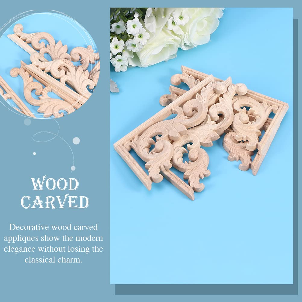 EXCEART 2Pcs Solid Wood Long Flower Piece Wall Applique Wood Carved Applique Door Wood onlays Onlay Applique Frame Furniture Wooden Appliques Corner EXCEART